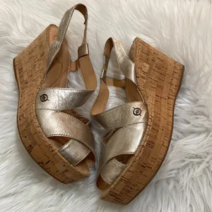 Born Criss cross metallic leather cork platform slingback Summer wedges thumbnail 2
