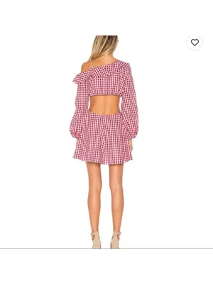 Lovers and Friends Gingham Red One Shoulder Mini Dress M thumbnail 5
