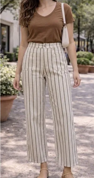 OAT High Rise Baby Wide Patch Pocket Pants Size 12 / 31 Striped thumbnail 1