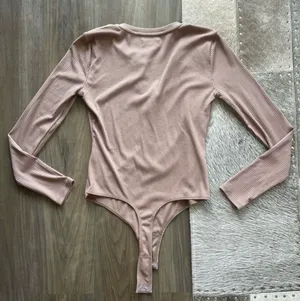 Privacy Please Bodysuit Tan Ribbed Long Sleeve Snap Front Top thumbnail 5