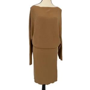 Banana Republic Camel Brown Boat Neck Ribbed Knit Midi Sweater Dress NWT Size L thumbnail 2