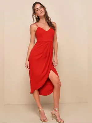 Lulus Maxi Dress Women's S Red Pleated Spaghetti Strap High Low Back Zip NWT thumbnail 2