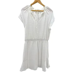 Cloth & Stone White Short Sleeve Ruffle Tie Neck Mini Dress Size M Rayon Linen‎ thumbnail 3