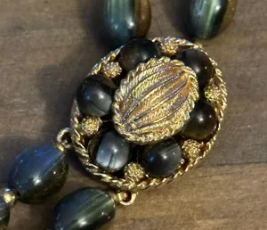 Vintage Doubled Green And Gold Bead Choker Necklace thumbnail 4