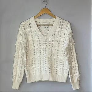 Madewell V-Neck Fringe Cream Sweater thumbnail 3