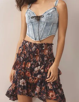 Anthropologie Asymmetrical Smocking Ruffles Mini Skirt, Size S thumbnail 1