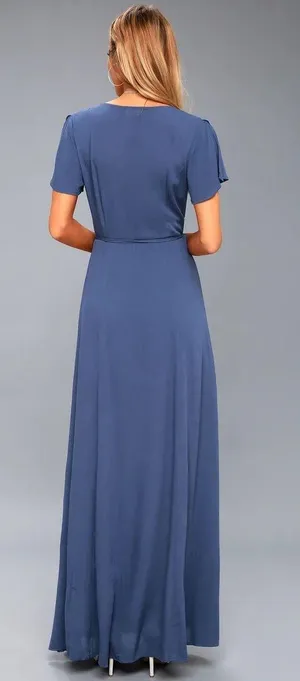 Lulus NWT - Heart of Marigold Denim Blue Wrap Maxi Dress thumbnail 2