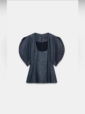Zara ZW COLLECTION DENIM PUFF SLEEVE BLOUSE thumbnail 2