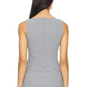 Amanda Uprichard | Revolve Ines Corset‎ Style Crop High Neck Top Fog Gray thumbnail 2