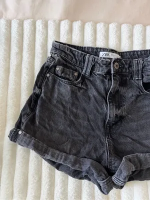 Zara Washed Black Rolled-Hem Denim Shorts thumbnail 2