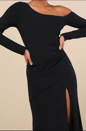 Lulus Navy Blue Asymmetrical Pleated Maxi Dress thumbnail 3