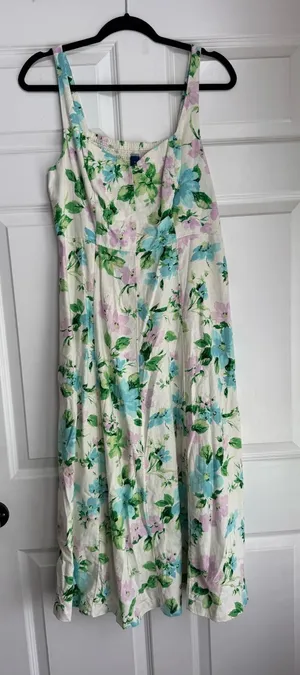 Old Navy Cream Maxi Dress with Blue & Green Floral Print thumbnail 1