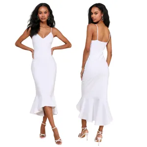Lulus Stun Like Me White Bodycon Trumpet Hem Midi Dress size L NWT thumbnail 2