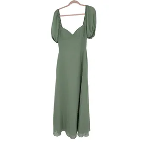 Barbie x Azazie Sage Green Pistachio Chiffon Puff Sleeve Tie Front Maxi Dress A4 thumbnail 3