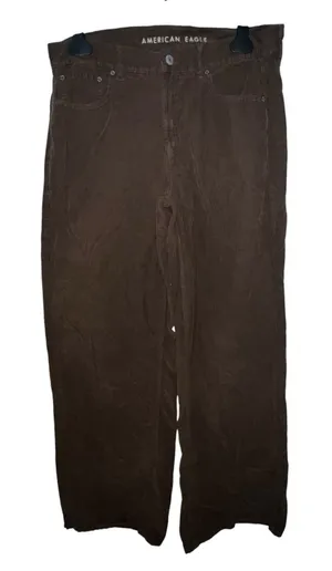 American Eagle Low Rise Skater Jeans Women Brown Corduroy Pants Size 10 Flare‎ thumbnail 1