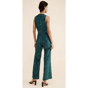 Hutch Floral Velvet Burnout‎ Jumpsuit In Dark Green Size Large Sleeveless thumbnail 2