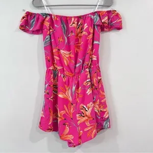 Lulus After Sunset Magenta Pink Floral Off the Shoulder Romper‎ SMALL thumbnail 5