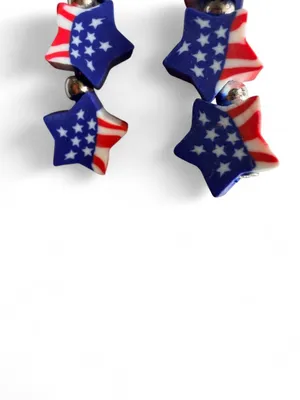 Handmade Patriotic American Flag Triple Stacked Star Dangle Earrings ❤️🤍💙 thumbnail 2