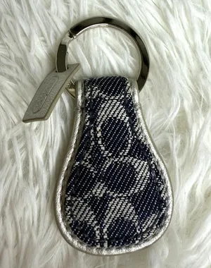 Vintage COACH y2k SIGNATURE TEAR DROP KEY RING Denim Charm thumbnail 1