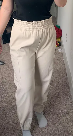 Mustard Seed NWT boutique Off White faux leather joggers thumbnail 10