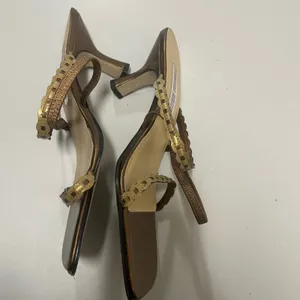 Marino Boutique Womens 9W Bronze Metallic Strappy Square Toe Kitten Heel Sandals thumbnail 4