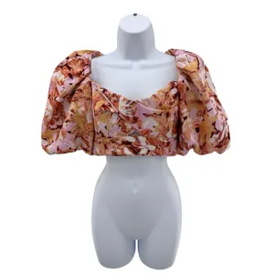 Acler Withington Top Size 2 NWOT Puff Sleeve Abstract‎ Floral Crop Blouse thumbnail 4