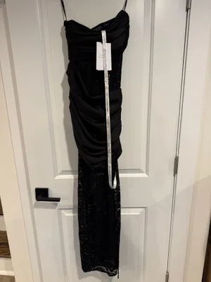 Club L London Black Lace And Satin Bandeau Maxi Dress US 2 NWT Coquette LBD thumbnail 4