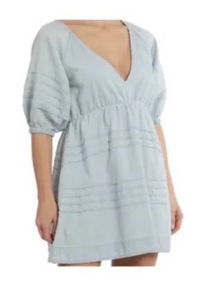7 For‎ All Mankind Mini Dress Womens Blue Excellent Open Back Puff Sleeve Cotton thumbnail 1