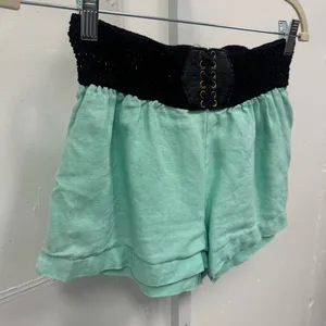 Y2K Bebe Low Rise Mint‎ Green Shorts wth Corset Lace-Up Waist Linen Medium thumbnail 3