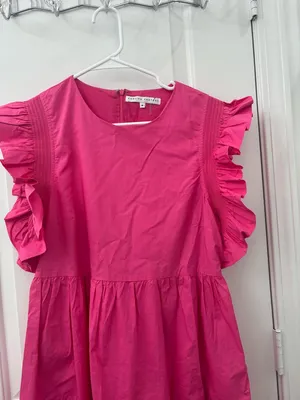 English Factory | Ruffled Babydoll Mini Dress w/ Pockets Fuchsia Pink thumbnail 5