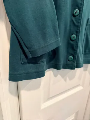 Lands End Size L Green 100% Cotton Button Front Cardigan Sweatshirt Pockets thumbnail 4