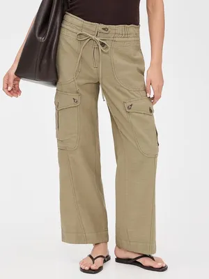 Free People Park Ave Cargo Pants Sz XS Olive Green Wide Leg Cotton Utility Boho thumbnail 14