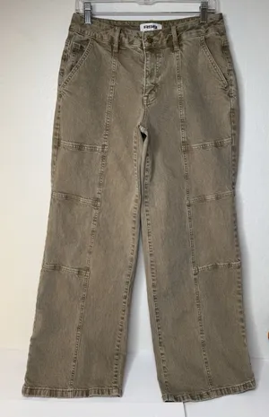 RSQ Jeans Womens Sz 27 Denim Mid Rise Wide‎ Leg Baggy Pants Hippie Grunge Tan thumbnail 1