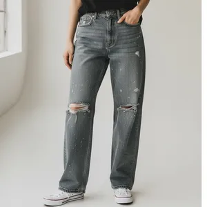 ZARA Straight Leg High Waisted Distressed Jeans Raw Hem 2 Rinsed Black #3900 thumbnail 10