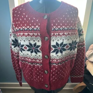 Old Navy L red snowflake fair isle button down cardigan thumbnail 1