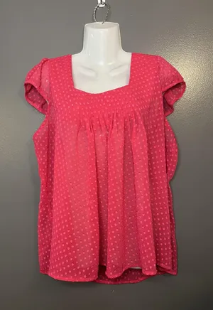 Worthington Shirt Womens XL Pink Flutter Sleeve Swiss Dot Square Neck Blouse thumbnail 1