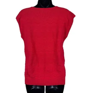 Vintage Village Green 100% cotton Red Knit Sweater Vest Size M thumbnail 6