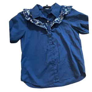 Alice Blue navy and white ruffle western style button down shirt‎ women's size M thumbnail 1