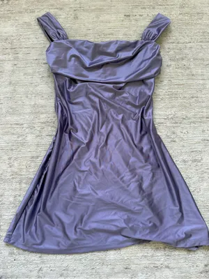 OQQ Fitness Off-Shoulder Lavender Satin Mini Dress (Size Small) thumbnail 3