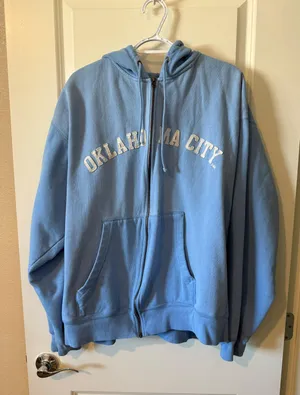 The Vintage Shop Vintage Oklahoma Zip Up Blue Hoodie thumbnail 1