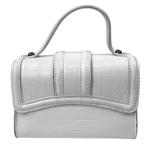 Zara Women's White leather Croc Embossed Chain Strap Satchel Crossbody Handbag thumbnail 3