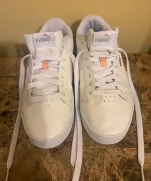 Puma White Leather Sneakers with Iridescent Lace Tabs thumbnail 1