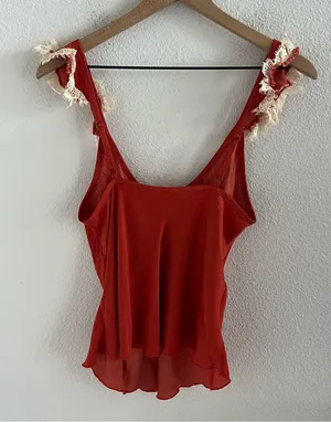 Free People Intimately Lace Strap Silky Polyester Orange Cream XS thumbnail 2