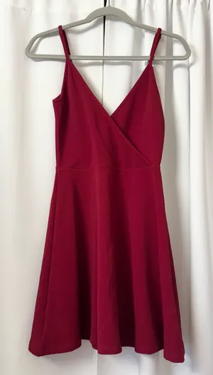 Women’s Surplice V-Neck Red A-Line Dress thumbnail 1