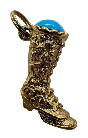 Vintage Avon Gold Tone Victorian High Button Boot Charm Turquoise Cabochon thumbnail 1
