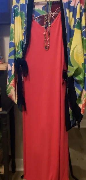 Women’s hot pinkMaxi Dress - Lightweight Summer Slip Dress w/ scarf kimono &set thumbnail 1