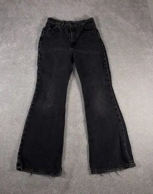 Levis‎ Premium 70s High Flare Jean Women 27x30 Black Washed Denim Big E ** thumbnail 1