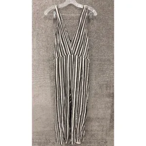 Amanda Uprichard Jumpsuit Women Large Grey Stripe V-Neck Wide‎ Leg Sleeveless thumbnail 3