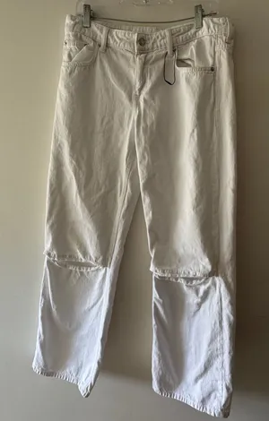 NWOT Zara White Wide Leg Pants Knee Slits‎ thumbnail 1