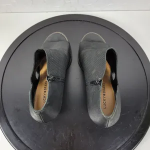 Lucky Brand Jedrek Womens Wedge Size 11 Black Leather Open Toe Slip On Pump Heel thumbnail 7